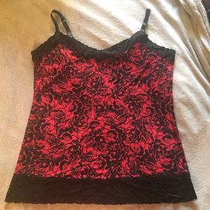 Torrid Twisted Tees Red Black Lace Bottom Shirt